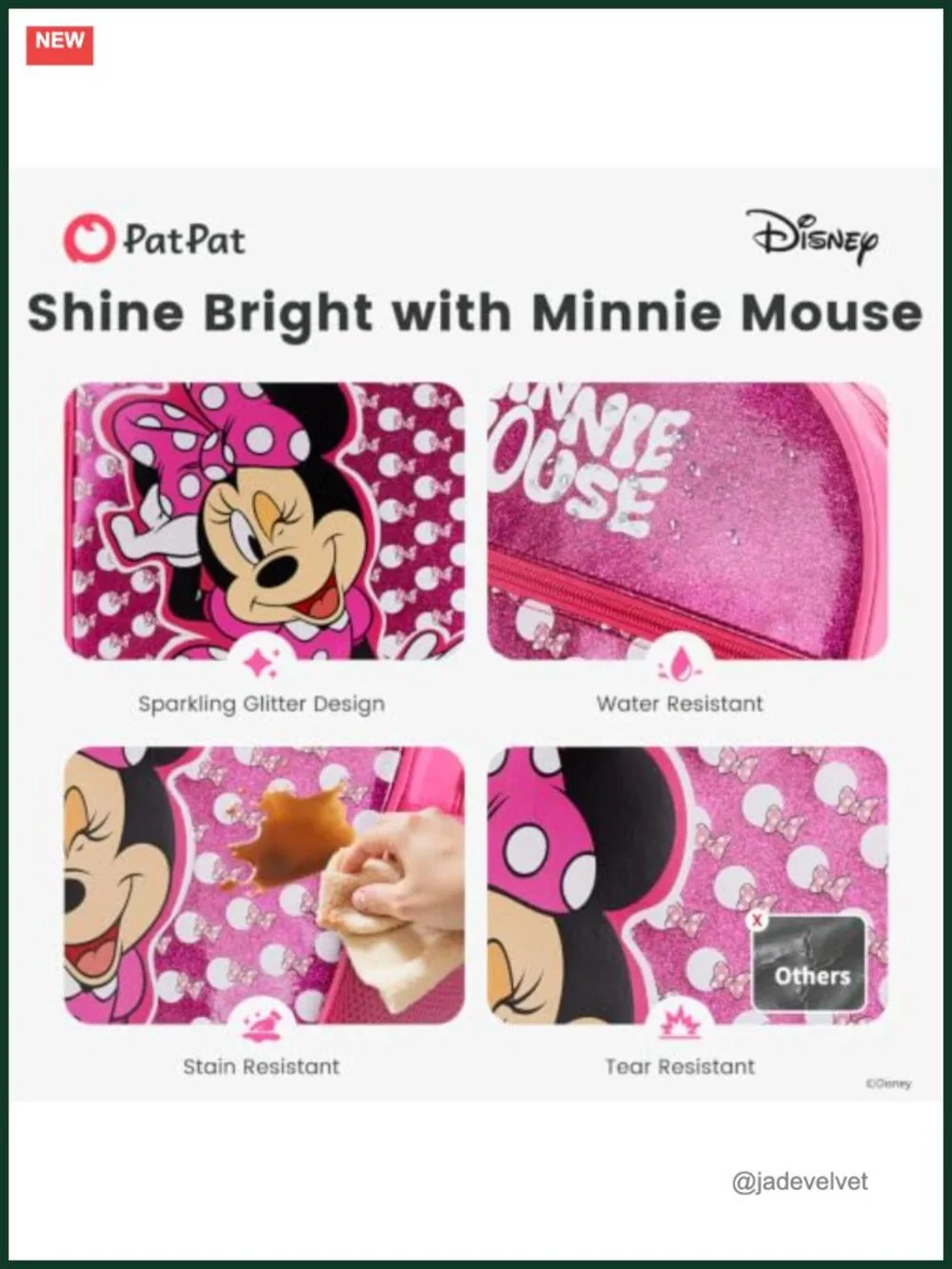 Minnie Mouse Girls Backpack, 12L, Glitter, Water-Stain-Tear-Resistant,